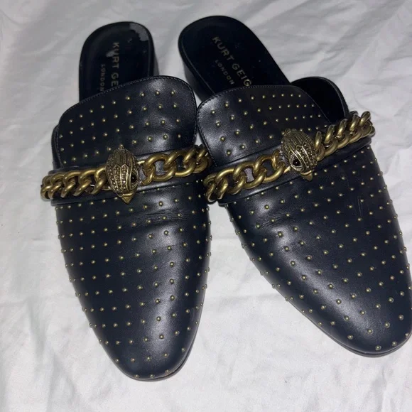Kurt Geiger Black Mules with Gold Chain Detail 40.5 - Picture 5 of 6